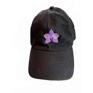 Stylish Black Ben Swain Orchid Cap with Purple Orchid Embroidery